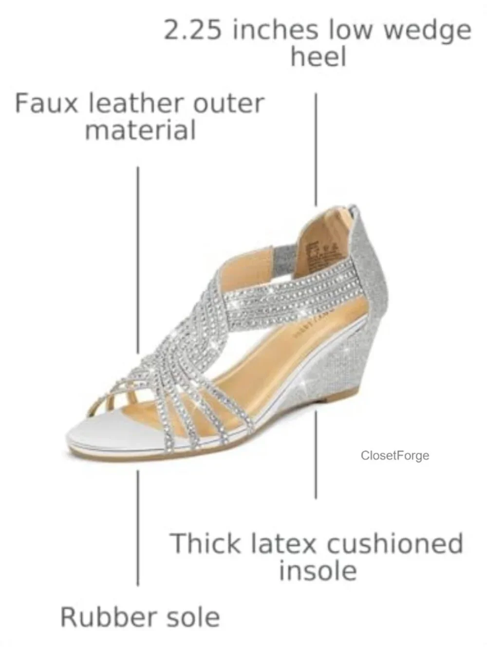 Women's Diana Low Wedge Sandals Sparkly Rhinestone Open Toe